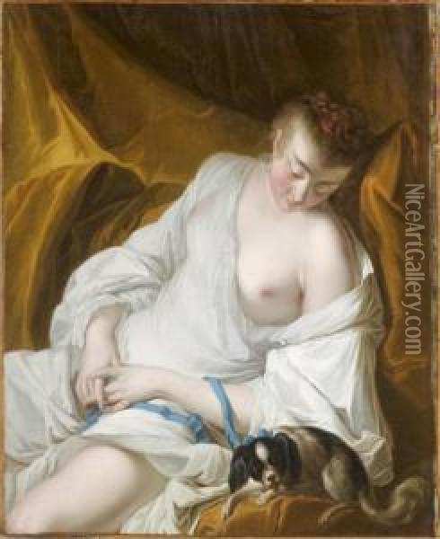 Une Femme Endormie, Dite ' La Fidelitesurveillante ' Oil Painting - Jean-baptiste Deshays
