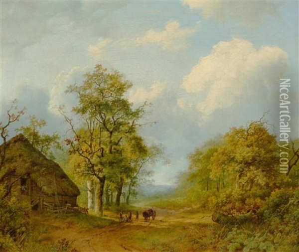 Horse And Cart Before A Farmhouse Oil Painting - Marinus Adrianus Koekkoek