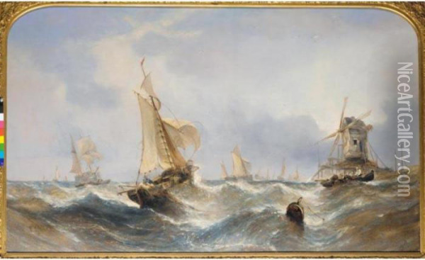 Hauling In The Nets Oil Painting - William Calcott Knell