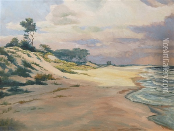 Beach On The Baltic Sea Oil Painting - Fritz (Friedrich) Rojka