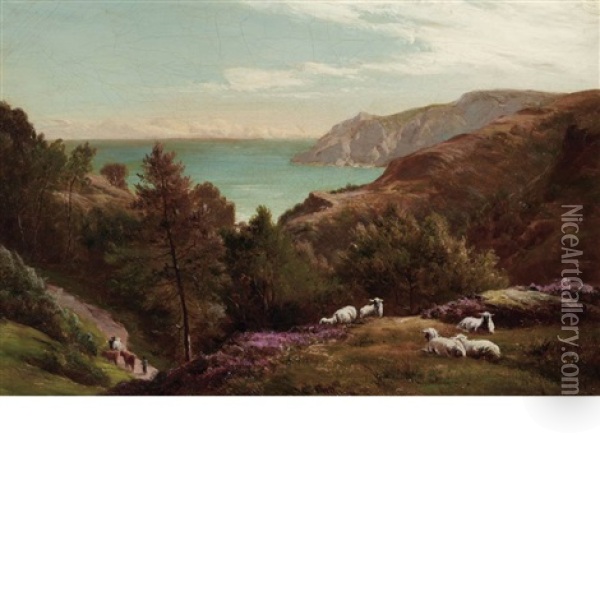 Sheep Grazing On A Hilltop Oil Painting - Sidney Richard Percy