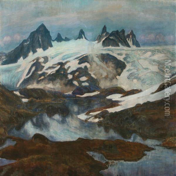 Winter Landscape Fromjotunheimen, Norway Oil Painting - Johannes Kragh
