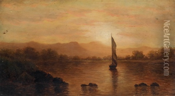 Sunset On The Hudson River Oil Painting - Mary Kollock