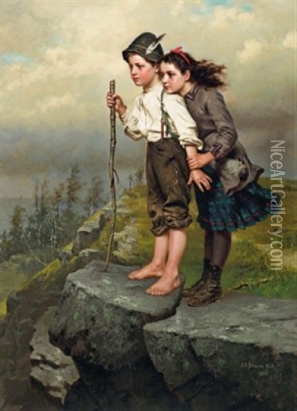 Looking Out To Sea Oil Painting - John George Brown