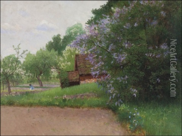 Syreenit Kukkivat (blossoming Lilacs) Oil Painting - Axel Lindman