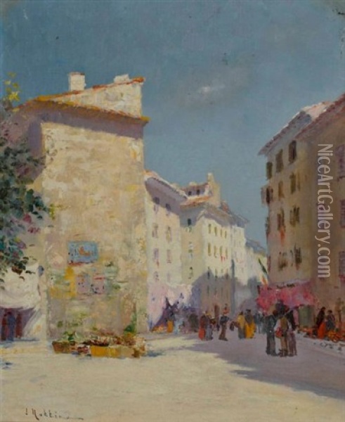 Place De Village Animee Oil Painting - Louis Nattero