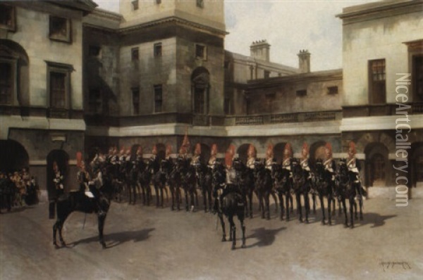 The Royal Horse Guards, Guard Mountain Parade, Whitehall Oil Painting - Edouard Armand-Dumaresq