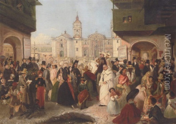 Plaza Mayor, Lima Oil Painting - Johann Moritz Rugendas