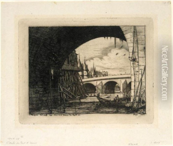 L'arche Du Pont Notre-dame, Paris (s.28) Oil Painting - Charles Meryon