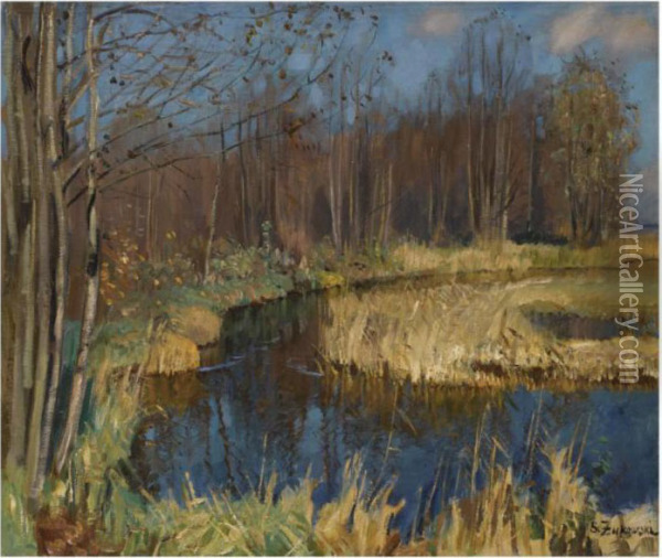 Autumn River Oil Painting - Stanislaw Zukowski