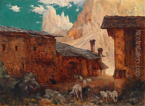 Dorfstrase In Den Bergen Oil Painting - Carl Rudolf S. Huber