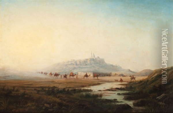 La Caravane Au Pied De La Citadelle Oil Painting - Henrik August Ankarcrona