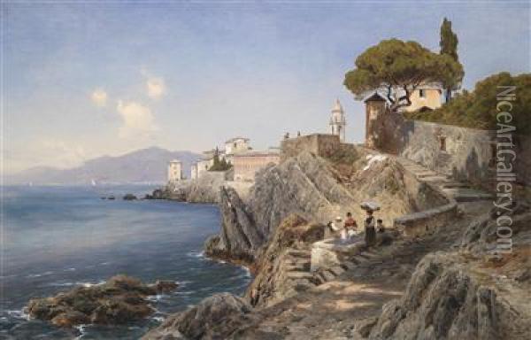 On The Coast Near Sturla By Genoa Oil Painting - Ascan Lutteroth