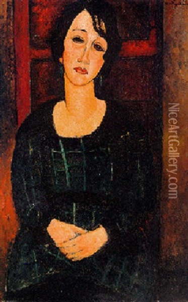 Femme En Robe Ecossaise Oil Painting - Amedeo Modigliani