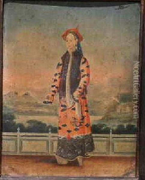 Portraits Of Westerners In Chinese Traditional Mandarin Dress:two Oil Painting - George Chinnery