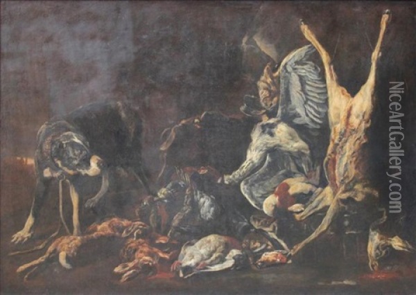 Still Life With Hunting Dog Oil Painting - Jan Fyt