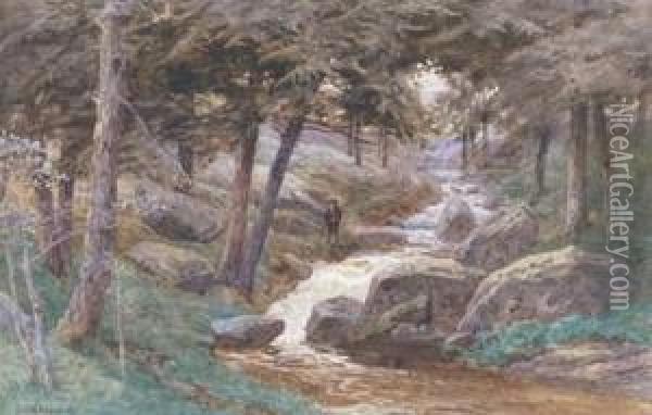 A Huntsman By A Wooded Stream Oil Painting - S.G. William Roscoe