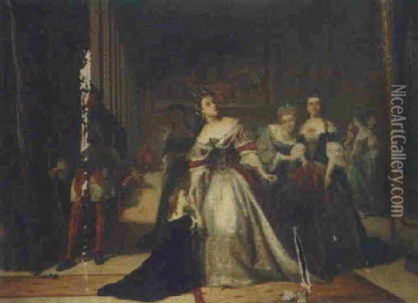 Lucy Preston Pleading To Queen Mary To Save The Life Of Her Father Oil Painting - John Cross