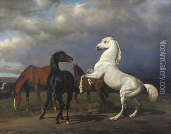 Stallions Oil Painting - Friedrich Anton Kilp