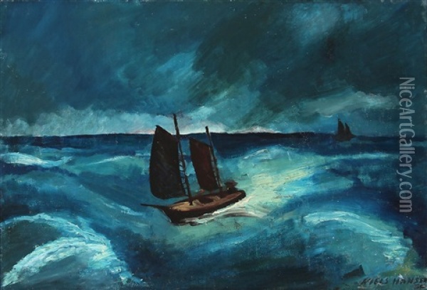 Cutters In Stormy Water Oil Painting - Niels Hansen
