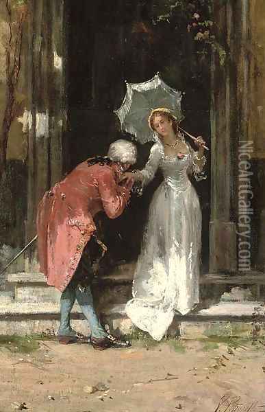 Greeting a suitor Oil Painting - Vincenzo Pasquale Angelo Petrocelli