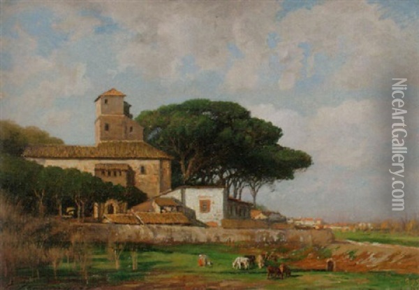 Dans La Campagna Romaine - Hors Les Murs De La Villa Borghese Oil Painting - Edouard Jeanmaire