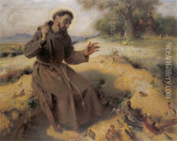 Sint-franciscus Spreekt Tegen De Vogels Oil Painting - Pierre Jan van der Ouderaa