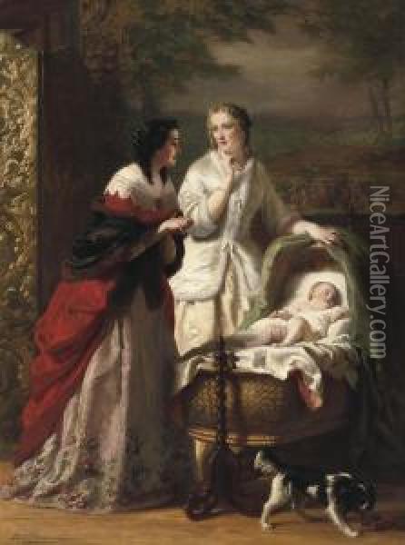 Admiring The Newborn Oil Painting - Louis Benoit Antoine Tuerlincks