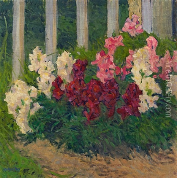 Flower In Front Of A Garden Fence Oil Painting - Koloman (Kolo) Moser