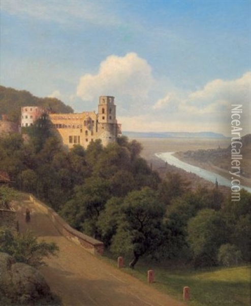 Blick Auf Das Heidelberger Schlos Mit Dem Neckar Im Hintergrund Oil Painting - Georg Emil Libert