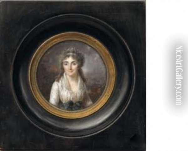 Portrait D'anne Vanot, Epouse De Louis Laisne (+ Portrait De Louis Laisne; Pair) Oil Painting - Lie-Louis Perin-Salbreux