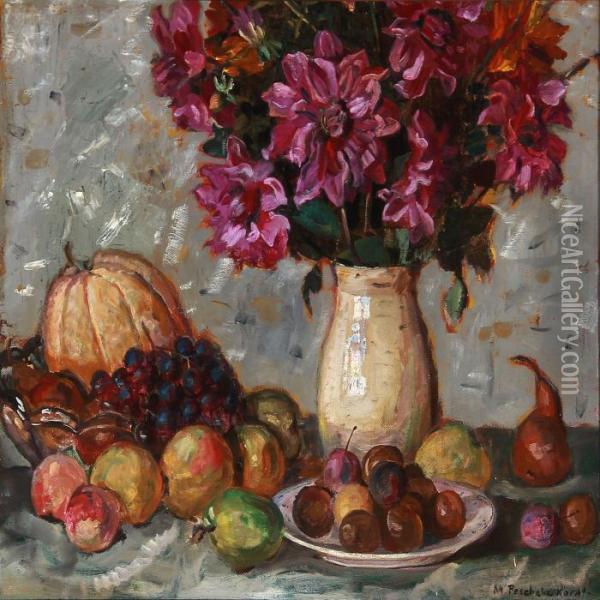 Still Life With Fruit And Flowers Oil Painting - Matthias Peschcke Koedt