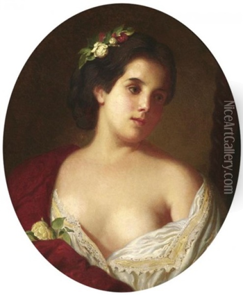 Portrat Einer Jungen Dame Mit Rose Im Haar Oil Painting - Otto Donner von Richter