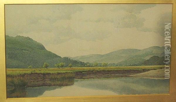 'a Glimpse Of The Meadows Llanelltyd', And Another Similar Landscape Oil Painting - Charles Bentley