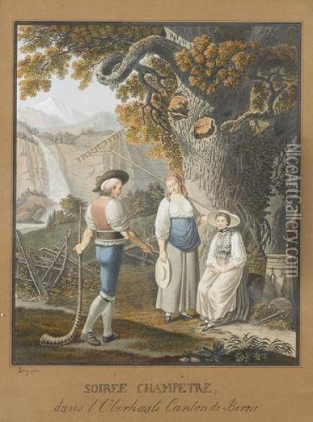 Soiree Champetre,/dans L'oberhasli Canton De Berne Oil Painting - Mathias Gabriel Lory