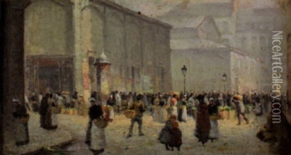Devant Les Halles Oil Painting - Leon Jules Lemaitre