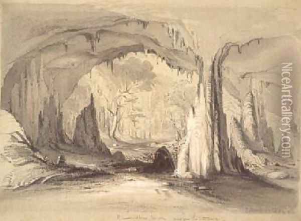 Burrangallong Cavern view from the entrance 1844 Oil Painting - Conrad Martens