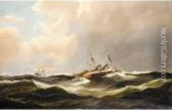 A Steamer On The Open Seas Oil Painting - Carl Ludwig Bille