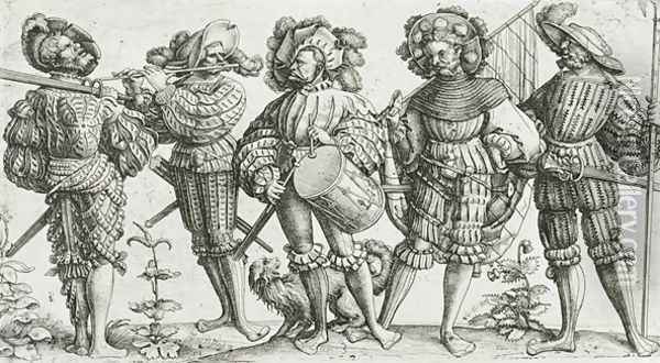 Five mercenaries in the Thirty Years War 1518-48 Oil Painting - Daniel Hopfer