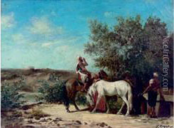 Les Conti Acquisto, 1863 Oil Painting - Luigi Bechi