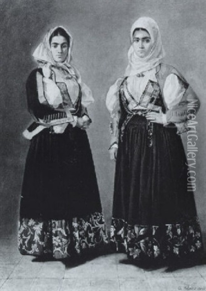 Two Women In Balkan Dress Oil Painting - Guglielmo Bilancioni