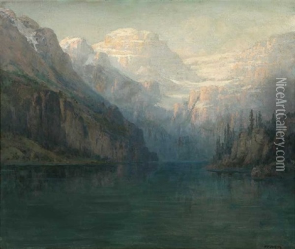 Lake In Mountain Landscape Oil Painting - William Franklin Jackson