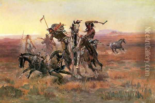 When Blackfeet and Sioux Meet Oil Painting - Charles Marion Russell