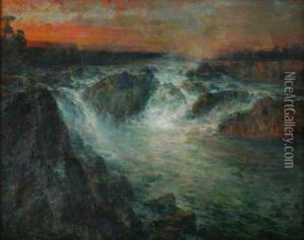 Great Falls Oil Painting - Lucien Whiting Powell