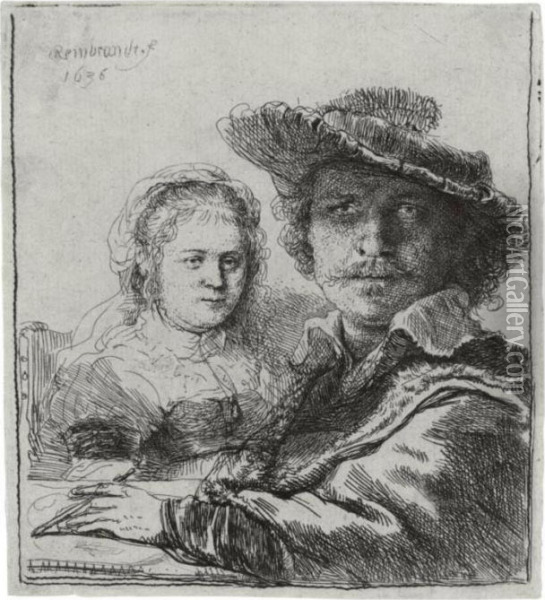 Self-portrait With Saskia (b., Holl. 19; H. 144; Bb. 36-a) Oil Painting - Rembrandt Van Rijn