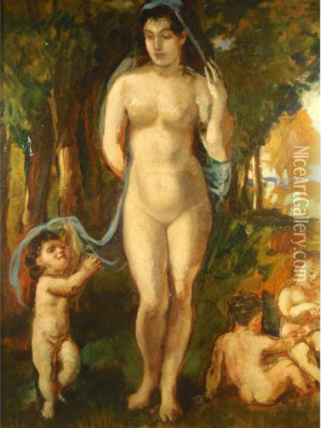 Naked Madonna And Children Playing At Her Feet Oil Painting - Narcisse-Virgile D Az De La Pena