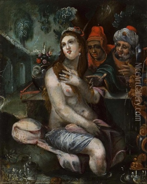 Susanna And The Elders Oil Painting -  Scarsellino