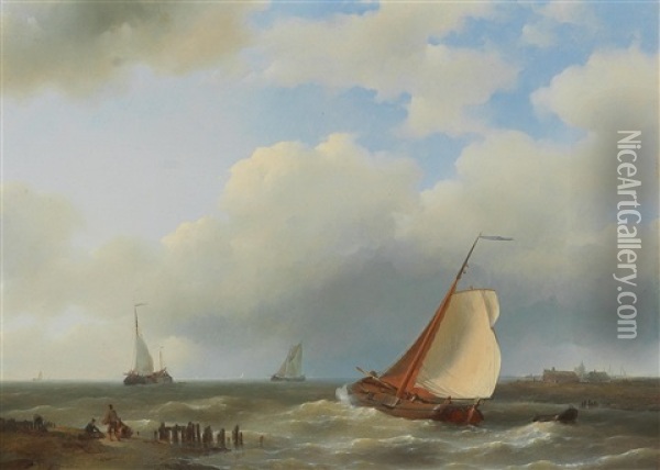 Vessels In A Brewing Storm Oil Painting - Abraham Hulk the Elder
