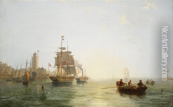 View From A Port Oil Painting - John Wilson Carmichael