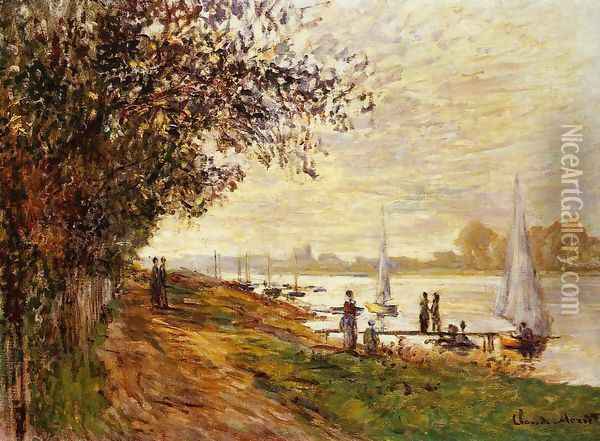 The Riverbank At Le Petit Gennevilliers Sunset Oil Painting - Claude Oscar Monet